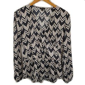 Ann Taylor Black and Cream Chevron Blouse